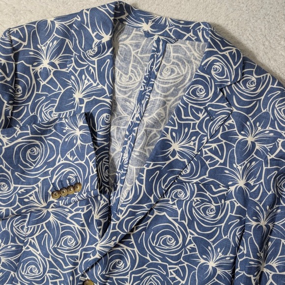 NEW Vineyard Vines Blazer Mens 42L Blue Floral Kentucky Derby 145 Linen Coat